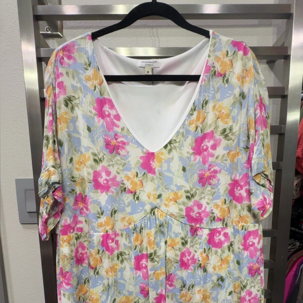 Chic Soul Floral Dress with Pink and Yellow Accents